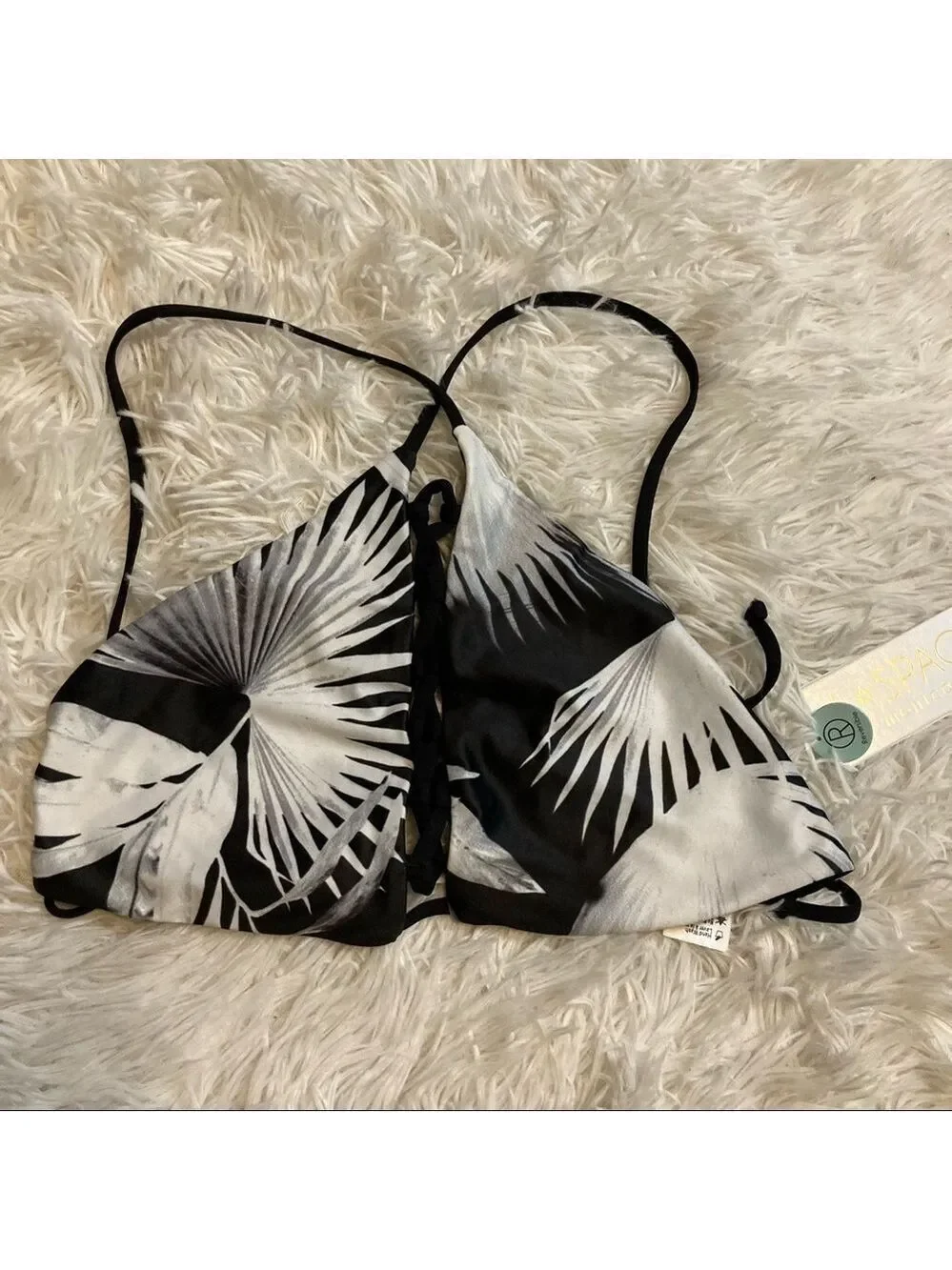 L*space Nikki Reversible Swim Top in Pal Shadows and Black Lace Up Front